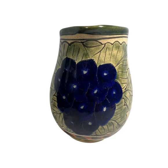 Vintage Hand Painted Water Tea Pitcher Grape Leaves Cluster Motif 6.5” Tall MCM - Picture 4 of 12